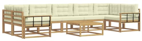 vidaXL Outdoor-Sofagarnitur mit Kissen 6 pcs Weiß und Creme, Outdoor-Sofa-Set, modernes modulares Design, Akazienholz-Gartenmöbel, Flexible Patio-Lounge