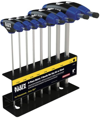 Klein Tools JTH68M T-Handle Hex Key Set, Metric Sizes Allen Wrench Set with 6-Inch Blades, Stand Included, 8-Piece