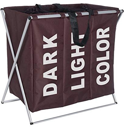 Wenko 3440013100 Wäschesammler Trio - 3 Wäsche-Kammern, Polyester, Aluminium, 63 x 57 x 38 cm, dunkelbraun