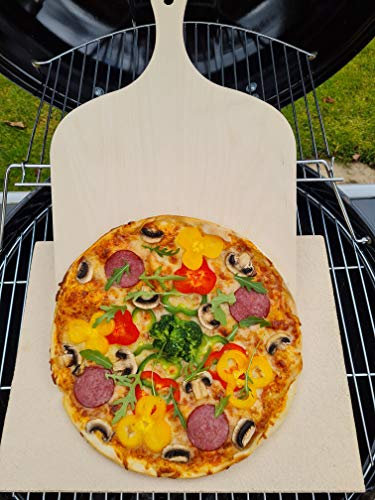 Pizzastein Brotbackstein Backofenplatte versch. Formate mit Holzschieber für Backofen, Grill & Smocker aus massiver Schamotte - (Format 40 x 30 x 2,0 cm incl. Schieber) Lebensmittelecht