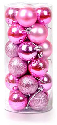 Ectkuee Ø 4 cm / 24pcs Stücke Weihnachtskugeln Set Deko Bunt glänzend Weihnachtsbaum Schmuck Anhänger Weihnachten Neujahr Rosa