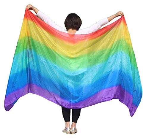 Winged Sirenny Bauchtanz Seidenschleier, Leichter Handbemalter Schleier aus Seide für Tanz, Bühnenshows & Künstlerische Darbietungen. Tragetasche & Handgerollten Kanten, Regenbogen