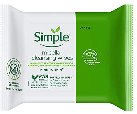 Simple Kind to Skin Micellar Cleansing Wipes, Pack of 25