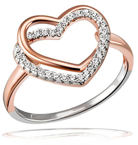 Goldmaid Damenring Herz Jahrestag 925 Sterlingsilber rotvergoldet 50 Zirkonia