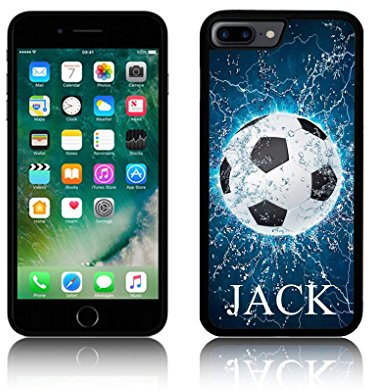 Personalised 'Blue Soccer Football with NAME ' Silicone TPU Case for all Apple IPHONES (iPhone 8 PLUS, BLACK)