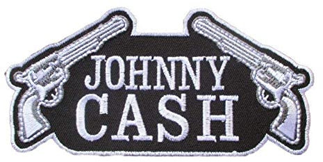 Hotrodspirit Mini-Patch Johnny Cash und 2 Pistolen, schwarz, weiß, 7 cm