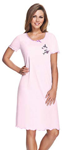 e.Femme® 807 Chemise de nuit pour femme 50 % coton et 50 % modal, Rose, 42