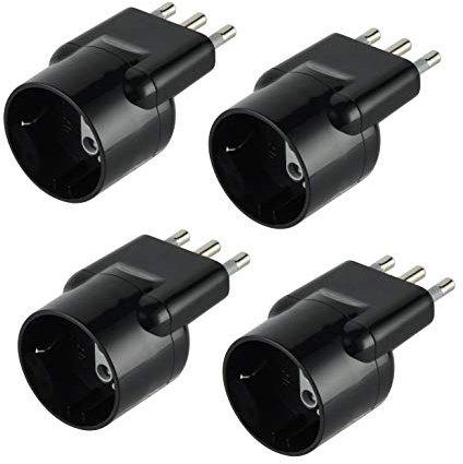 Electraline 92378 Set di 4 Adattatori Speciali Disassata Salvaspazio da Schuko a Spina Italiana Grande 16A, Nero