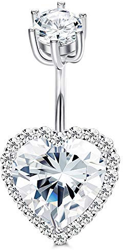 Sllaiss 925 Sterling Silber Herz Bauchnabelpiercing für Frauen Zirkonia Nabelring 14G Liebe Herzform Bananabell Piercing Weißgold Körperschmuck