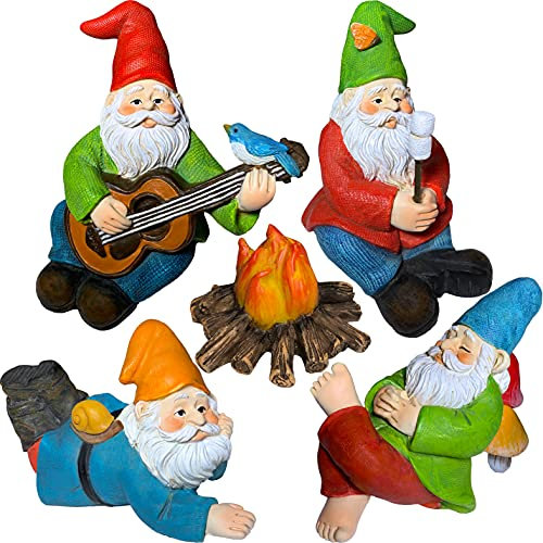 Miniature Garden Gnomes - Camping Gnome Kit of 5 pcs - Figurines and Accessories Set