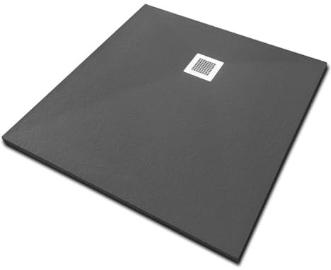 Veroni Duschwanne aus Kompositstein mit Schiefer-Muster flach (TxBxH) 100 x 100 x 3 cm Schwarz