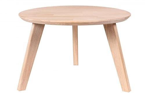 Malmo Runder Couchtisch aus Eichenholz - Weiß 50x50x35cm - Kleiner Beistelltisch mit Holzbeinen