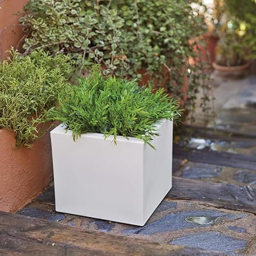 newgarden Macetero Cuadrado en Color Opaco MOOVERE en Polietileno, para Exterior/Interior, Ligero y Resistente, para Plantas y Flores (40x40x36 cm, Blanco)