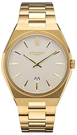 Kistanio Milano Herrenuhr mit Edelstahlarmband 10ATM Saphirglas Vergoldet Creme GO-CR-S