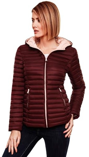 MARIKOO Damen Steppjacke Übergangsjacke gesteppte Jacke mit Kapuze Frühjahr Stepp B857 [B857-Asr-Weinrot-Gr.M]
