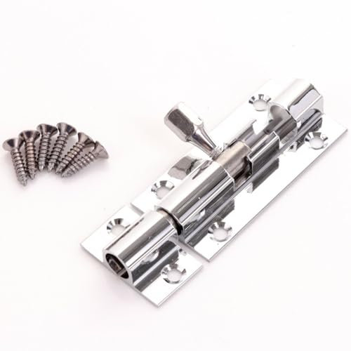 SISI UK® 75mm Door Bolt, Polished Chrome Barrel Door Bolt Lock, Door Latch with Screws, Ideal Door Locks for Internal & External Doors for Bedroom, Bathroom, Toilet, Gate, Cupboards & Cabinets