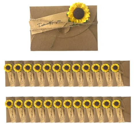 CZAKOMIXZ 30 Stück Vintage-Geschenkkarten aus Kraftpapier, Sonnenblumen-Hochzeitsumschläge, Bindfaden, für Weihnachten, Geburtstage, dankeskarten, Hochzeiten, Freunde, Familie – Unisex-Glücksgeschenke