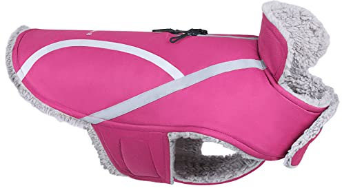 VIVAGLORY Hunde Wintermäntel - Schnee- und Winddicht, Wasserabweisend mit Bauchschutz, Verstellbar, Warme Fleece-gefüttert für Kleine bis Große Hunde, Fuchsia
