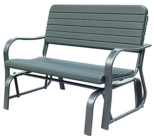 Outsunny Banc à Bascule de Jardin 2 Places - accoudoirs, Assise, Dossier Ergonomique - métal époxy HDPE Effet Grain Bois Vert fougère