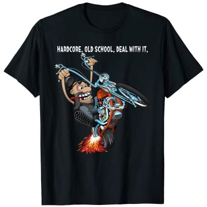 Funny Biker Hardcore Old School Deal With It Chopper Cartoon T-Shirt