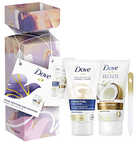 Dove Restore & Nourish Hand Collection with a sleek nail file Gift Set perfect gifts for her 2 piece, White