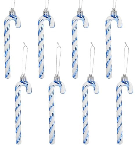 14CM Glitzer Weihnachtsbaum Deko Blau Zuckerstangen Anhänger 8 Stück Weihnachtsbaumschmuck Zuckerstange Weihnachten Deko Christbaumschmuck Baumschmuck Weihnachten