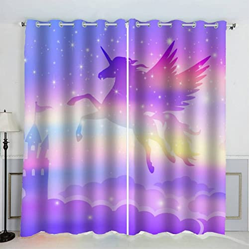 2 Stück Gardinen Regenbogen Violett Vorhänge Verdunkelung Vorhang Blickdicht mit Ösen Wohnzimmer Gardinen Kinderzimmer Schlafzimmer Gardinen Kurz 234 x 137 BxH