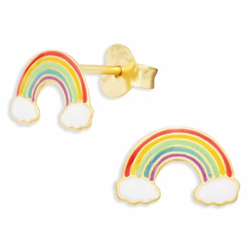 Monkimau Regenbogen Ohrstecker Ohrringe aus 925 Silber Schmuck Silberohrringe Medizinisch für Kinder Mädchen Damen Frauen Gold plattiert