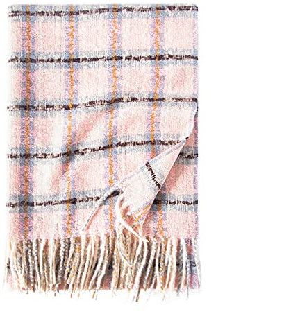 Camilife Damen Kaschmirimitat Schal Klassisch Kariert Schal Lange Schal Shawl Umhängetuch mit Fransen Elegant Damenschal Winterschal Webschal Stilvoll Warm für Winter 60×180cm - Kleine Kariert Rosa