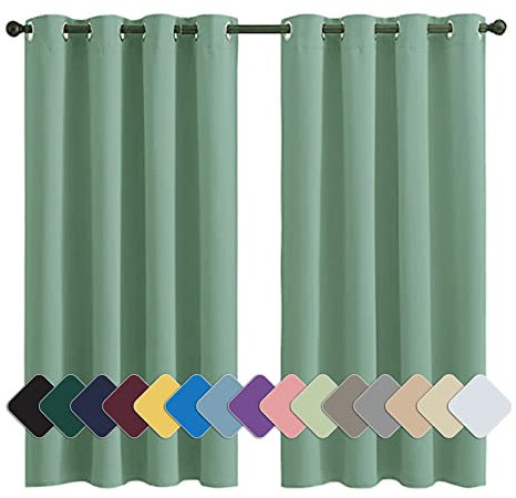 MENGH Gardinen Blickdicht Vorhang Schlafzimmer Ösen Thermo Vorhänge Kälteschutz, (24 Farben, 82 Größen) grün 1 Stück 90x100cm(HxB)