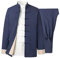 Baumwolle Leinen Tai Chi Uniform Set Tang Anzug Chinesische Traditionelle Kleidung Herren Kampfkunst Kleidung Atmungsaktiv Langarm Mantel Tops Hose, Kung Fu Uniform Zen Meditati, blau (1), XL/XXL