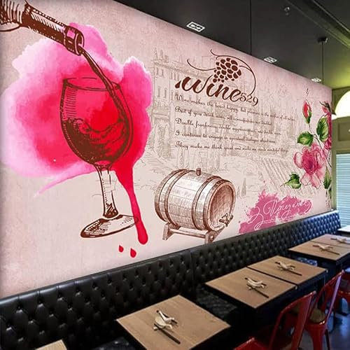 FitNshape Papier peint mural 3D Papel de Parede, fleurs de vin peintes à la main, lettres anglaises, bar, arrière-plan vinerique, décoration murale *430 cm x 300 cm