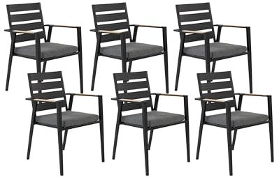 Beliani Gartenstuhl 6er Set Aluminium schwarz mit Sitzkissen Armlehnen Modern Taviano