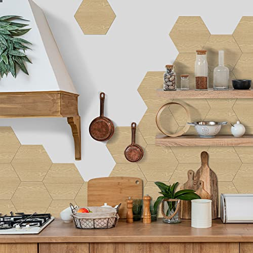 10 pezzi adesivi per piastrelle bagno cucina fai da te 23x20cm, PVC Autoadesivo Decorazione Impermeabile Adesiva Strumenti esagonali grana di legno adesivi murali per la per piastrelle Beige