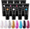 Poly Extension Gel Nail Kit, 8 Colours Glitter Poly Nail Gel for Nail Strengthener & Nail Hardener, 15ml Long-lasting Nail Base Builder Gel for Beginners Home DIY Salon Art, Manicure Present
