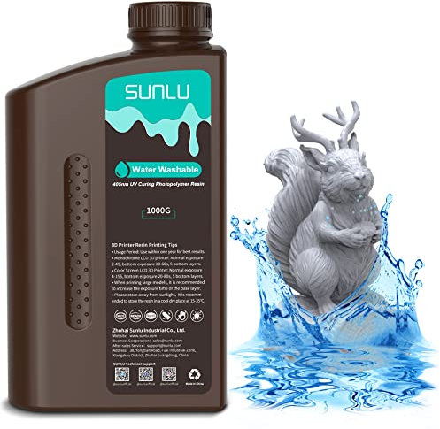 SUNLU Wasser Abwaschbar 3D Drucker Resin,1kg Schnell Härtendes 3D Resin für 2K 4K 8K LCD DLP SLA Resin 3D Drucker, Geringe Schrumpfung Hohe Präzision, 1000g Grau