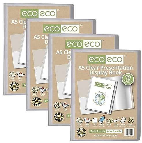 eco-eco Lot de 4 porte-vues transparents à 10 pochettes Format A5 50% recyclé avec pochettes en plastique Eco126 x 4