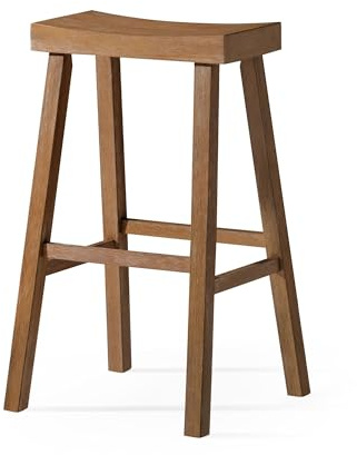 Maven Lane Vincent Bar Stool – 31 Inches – Rectangular Stool with Footrest – Natural Solid Wood – Space-Saving Design for Breakfast Bars & Tall Counters