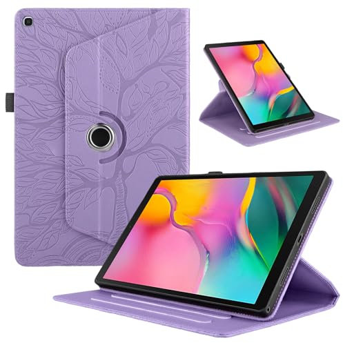 Coque pour Samsung Galaxy Tab A 10.1 Pouces 2019 (SM-T510/T515), Etui Premium Cuir PU Rotatif à 360 Antichoc Degrés Flip Case Cover Fonction Support Housse - Violet