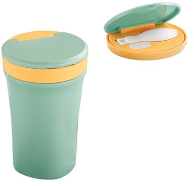 IGTOPS Microwave - Tazza da zuppa, con cucchiaio, con coperchio, per yogurt, adatto al microonde, 400 ml, colore: verde