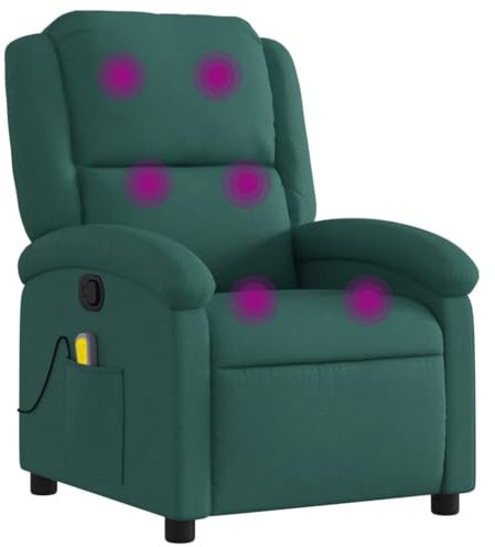 vidaXL Fauteuil de Massage Inclinable, Chaise de Relaxation avec Dossier et Repose-Pied, Siège Inclinable, Fauteuil TV, Moderne, Vert Foncé Tissu
