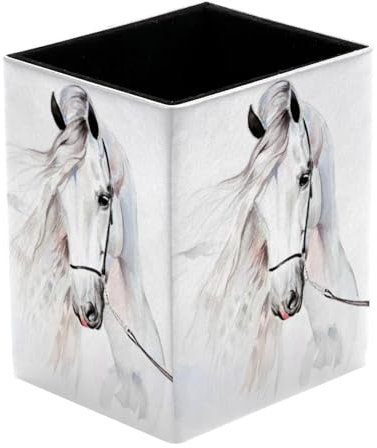 VAPOKF Porte-crayons pour bureau, aquarelle, imprimé cheval blanc, pot à stylos, pinceaux de maquillage, rangement de fournitures de bureau pour la maison et le bureau