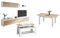 duehome | Pack de Salon con Modulo TV + Mesa de Centro Elevable y Mesa de Comedor, Conjunto de Salon, Modelo Arlet MAX V1, Acabado en Blanco Artik y Roble Canadian