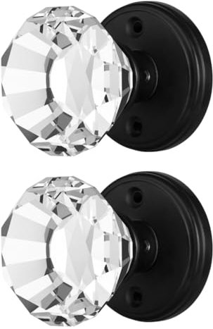 Balin Designs Clear Crystal Door Knob, Glass Door Knobs Interior Non-Locking Set, Antique Decorative Vintage Style for Hallway, Closet, Passage Doors, 2 Pack