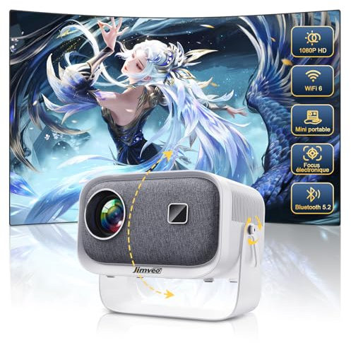 Videoprojecteur【FocusÉlectrique&±45°Correction trapézoïdale】 retroprojecteur Jimveo 360°Rotating Projecteur Portable 13000L FHD1080P WiFi6 Bluetooth HomeCinéma 4KSupportépour/Phone FireStick HDMI USB