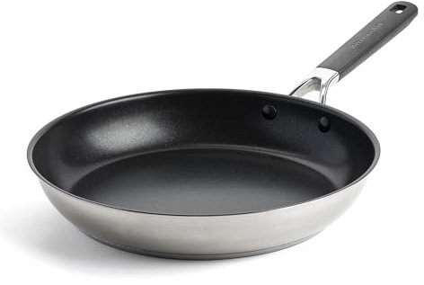KitchenAid Classic Stainless Steel PFAS-frei Gesunde Keramik Antihaft-Pfanne 30 cm, Plattiert, Induktion, Stay-Cool-Griff, Backofenfest bis 160°C, Silber