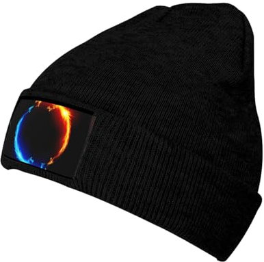OdDdot Fire and Ice Dragons Print Beanie Mützen für Damen Herren, Wintermütze, Strickmütze, Herrenmütze, randlose Mütze, Skatermütze, Schwarz , One size