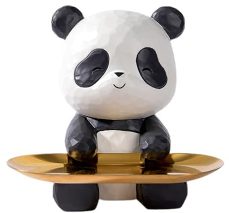 BLOOOK Rosen Bär Tablett Deko,mit Schlüssel Schale,Teddy Bear Statue für Wohnzimmer Flur Fensterbank Figuren Deko Wohnung Modern Home Decor,Dekoartikel,Geschenk Muttertag für Mütter Mama (Panda A)
