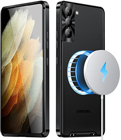 Metall Magnetische für Samsung Galaxy S21 Hülle / S21 5g Hülle [Kompatibel mit MagSafe] [Metallrahmen-Stoßfänger] [Sicherheitsschloss] Stoßfest Mattiert Translucente Hülle