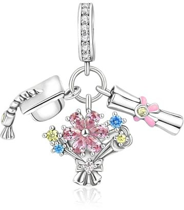 Rimgoris 925 Sterling Silber Charme für Frauen Armbänder Halskette Blumen Bachelor's Hat 5A Cubic Zirkonia Valentine Graduation Saison Geschenkanhänger für Frauen Mädchen